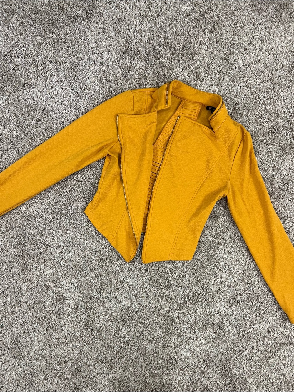 Open Front Moto Jacket Mock Collar Mustard Caged Back Women's Small Asymmetric - Picture 2 of 7